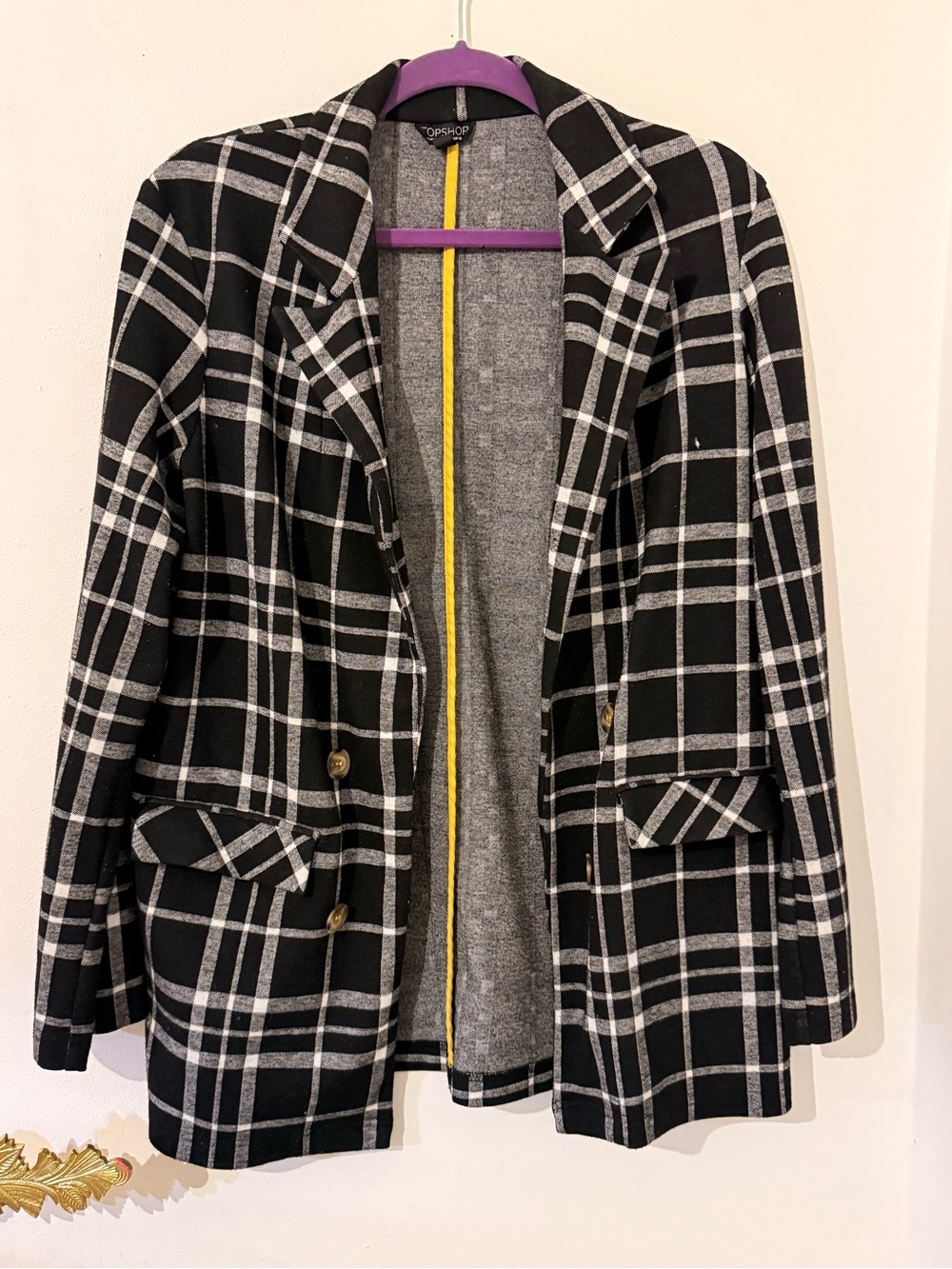 Topshop Black & White Plaid Tailored Blazer